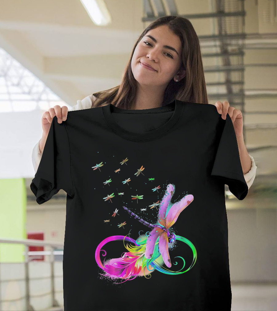 Beautiful Colorful Dragonfly Swirl with Vibrant Dragonflies T-Shirt