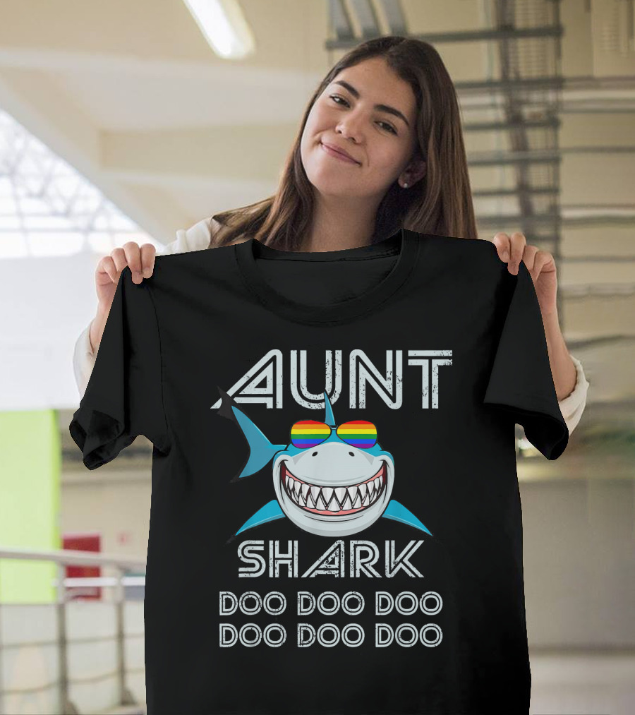 Aunt Shark Doo Doo Doo Rainbow Glasses T-Shirt