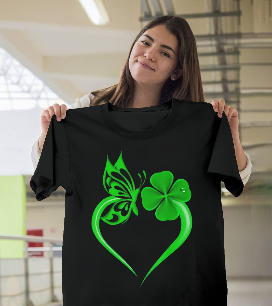 Butterfly Heart Shape Shamrock Lover паттерн T-Shirt