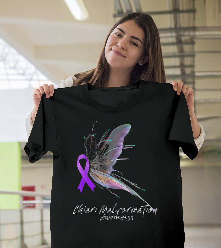 Chiari Malformation Awareness Butterfly with Purple T-Shirt