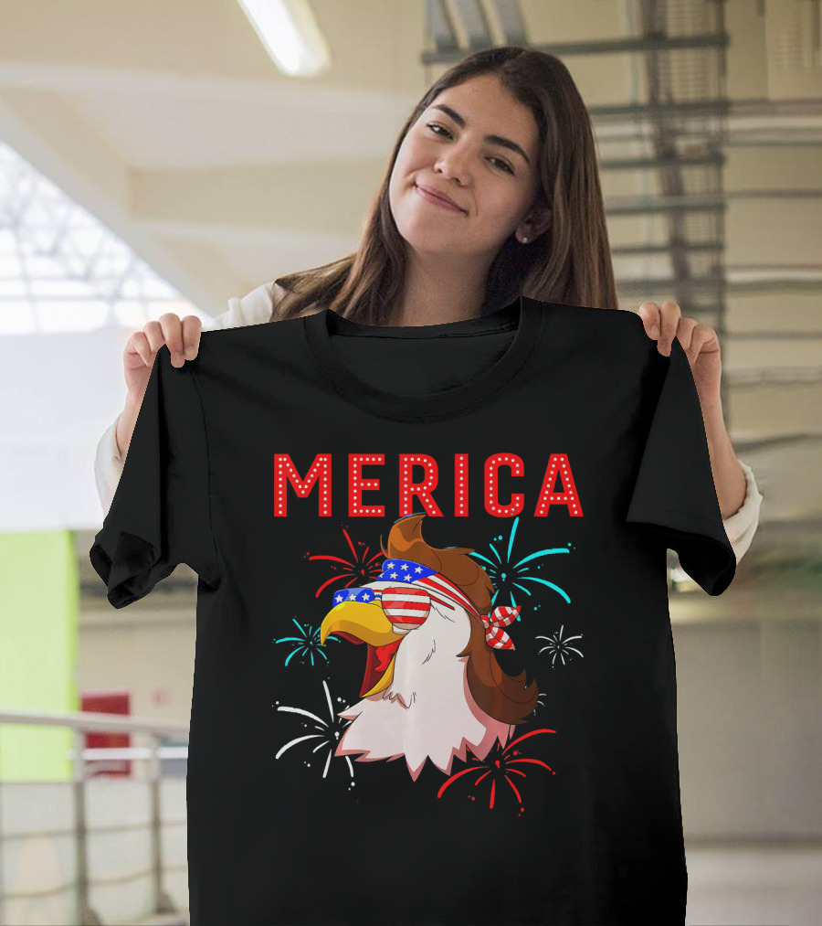 Merica American Bald Eagle Mullet Fireworks T-Shirt