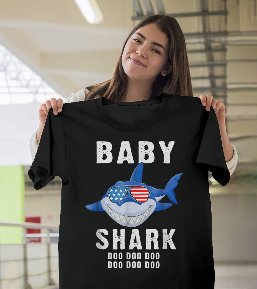 Baby Shark Doo Doo Doo American Flag Sunglasses T-Shirt