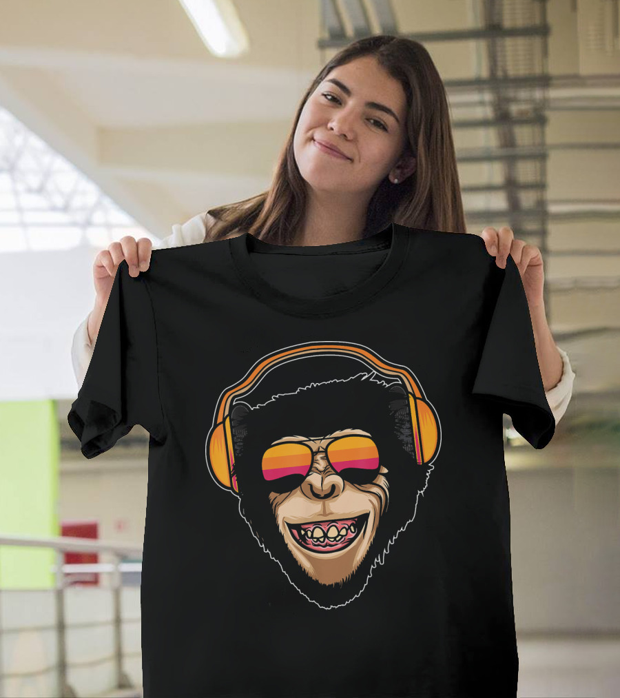 Cool Monkey Chimpanzee with Headphones and Sunglasses T-Shirt