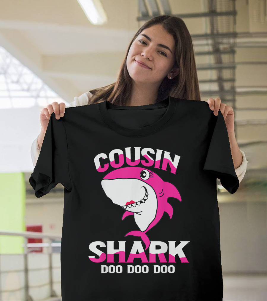 Cousin Shark Doo Doo Doo Pink Shark Cartoon T-Shirt