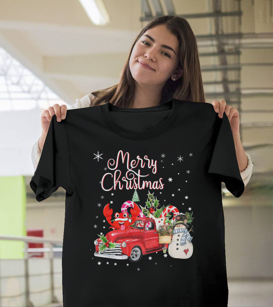 Merry Christmas Crab Red Truck Snowman Candy Cane T-Shirt