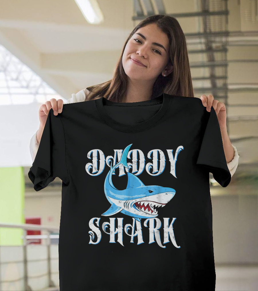 Daddy Shark Vintage Blue Cartoon T-Shirt