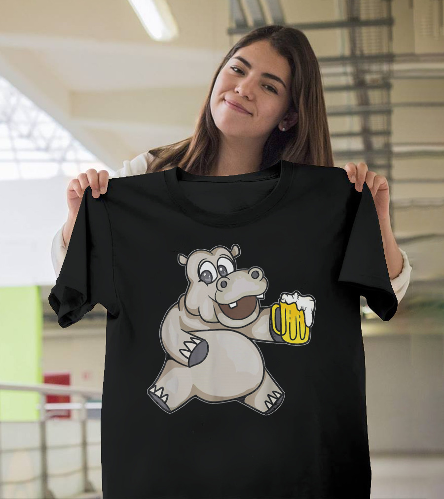 Funny Hippo Drinking Beer Mug Hippopotamus T-Shirt
