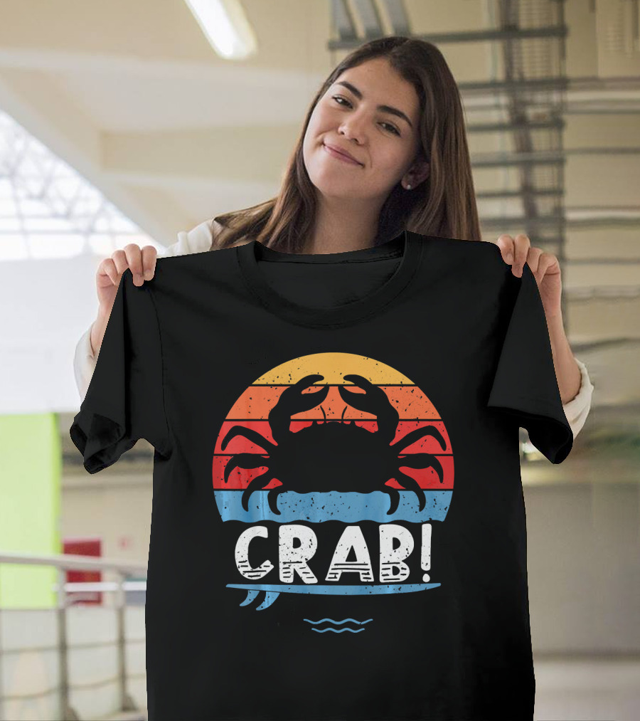 Crab Great Crabs Lovers Retro Sunset T-Shirt