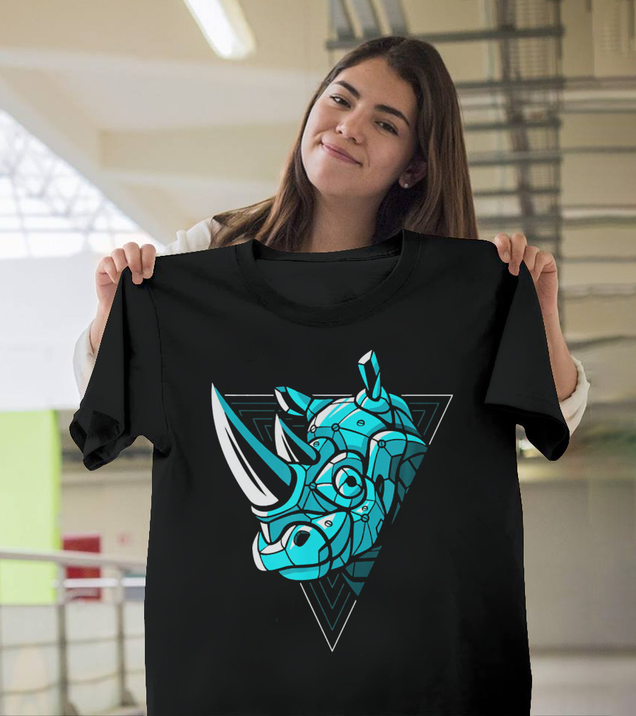 Cyber Rhino Punk Futuristic Geometric Triangle T-Shirt