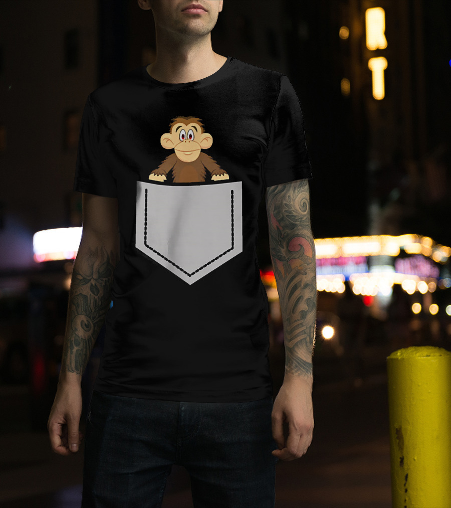 Funny Monkey Popping Out Of Pocket T-Shirt