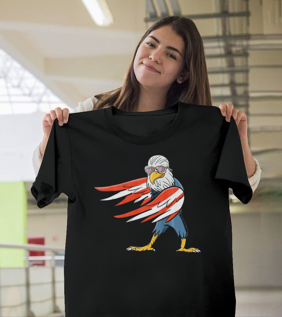Flossing Bald Eagle with Red White Wings and Sunglasses Dance T-Shirt
