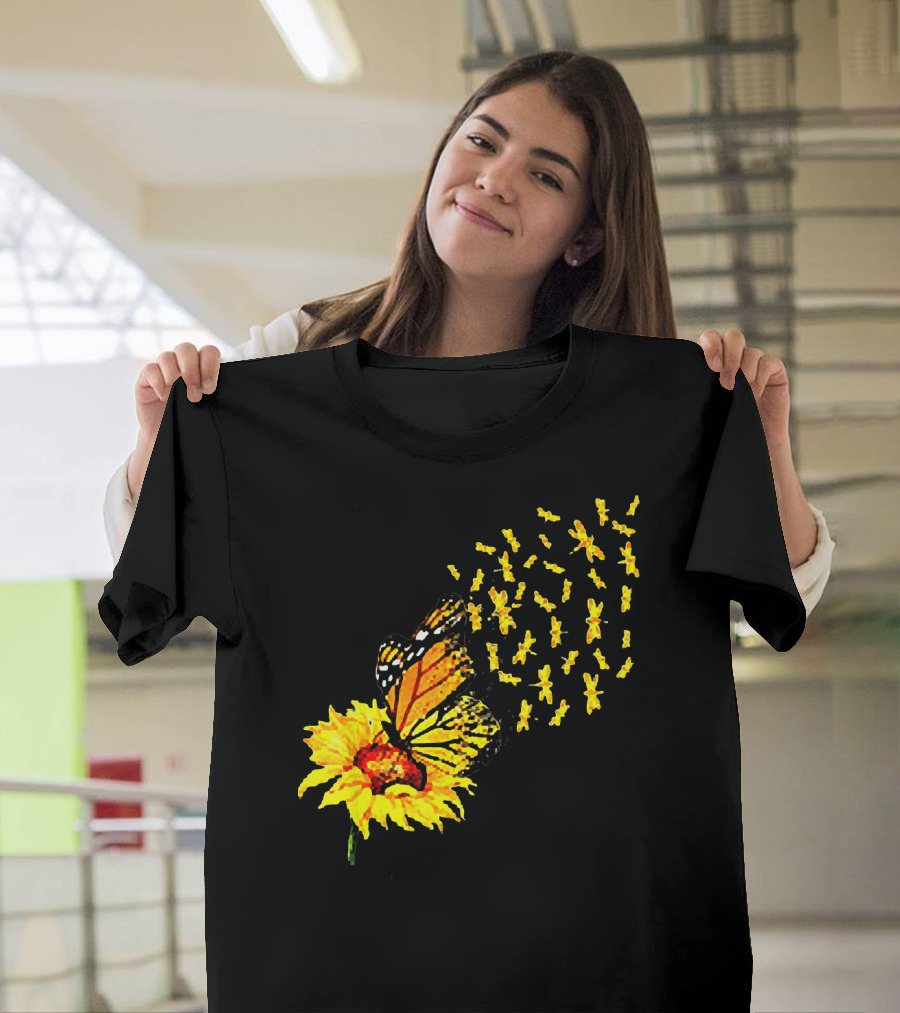 Butterfly on Sunflower with Dragonflies in Flight T-Shirt