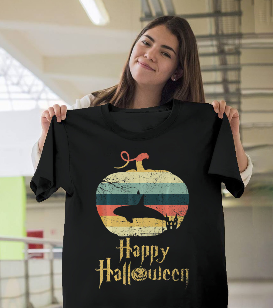Happy Halloween Killer Whale Pumpkin Vintage T-Shirt