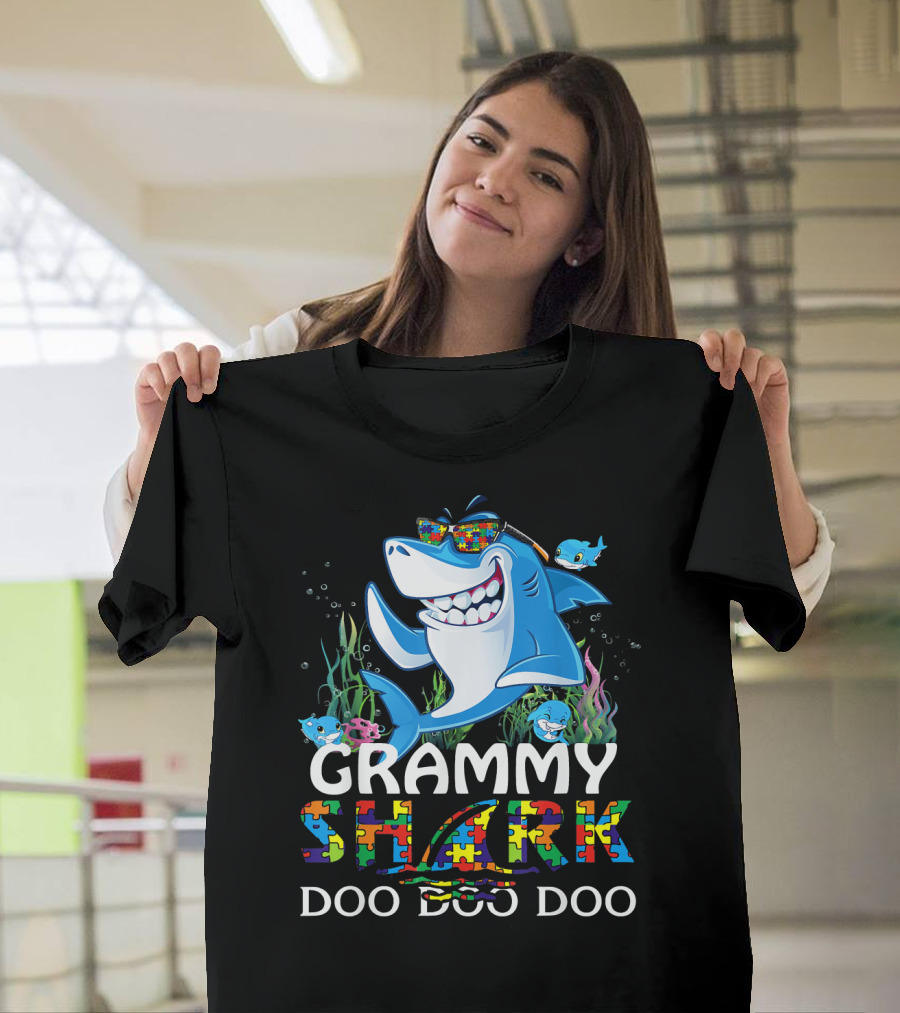 Grammy Shark Doo Doo Doo Autism Awareness Puzzle T-Shirt