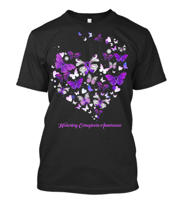 Honoring Caregivers Awareness Butterfly Heart Purple T-Shirt