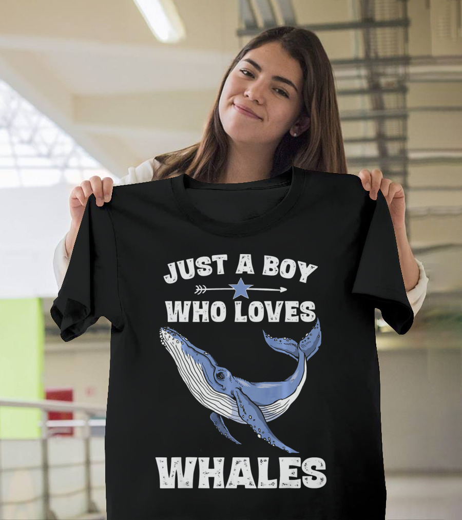 Just A Boy Who Loves Whales With Blue and White Whale T-Shirt