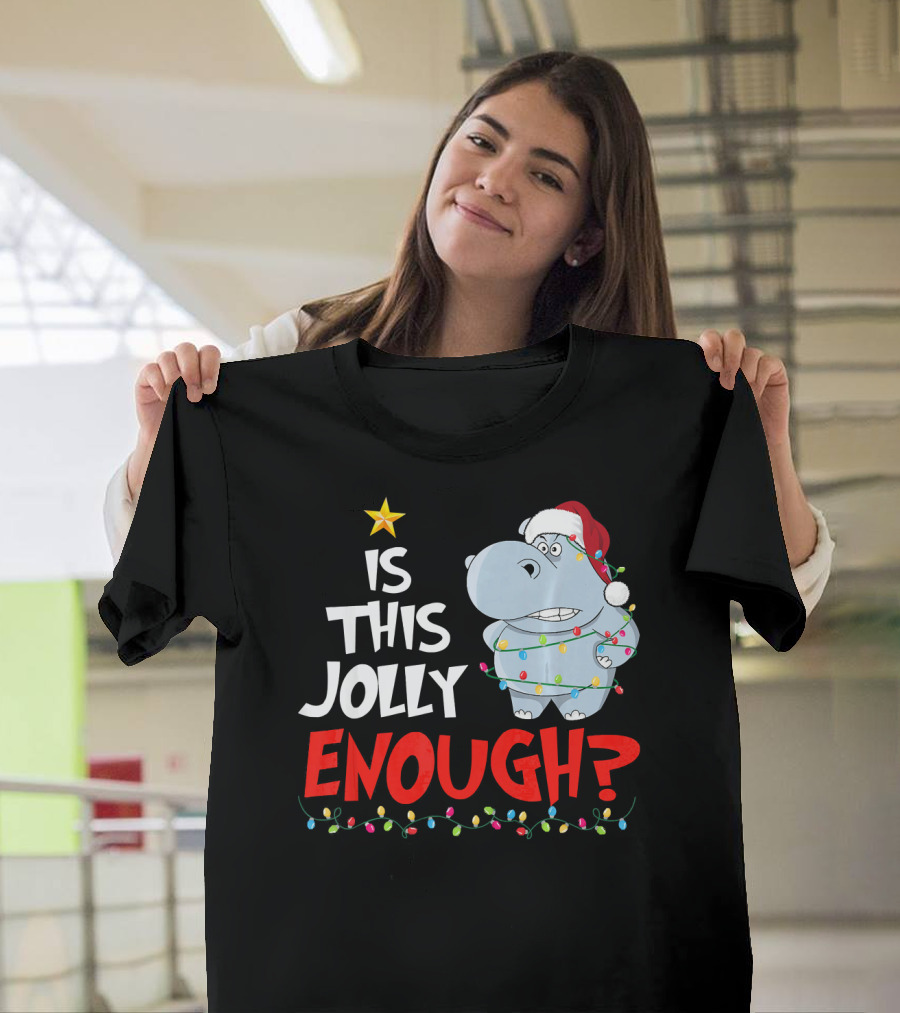 Is This Jolly Enough Hippopotamus Santa Christmas Lights T-Shirt