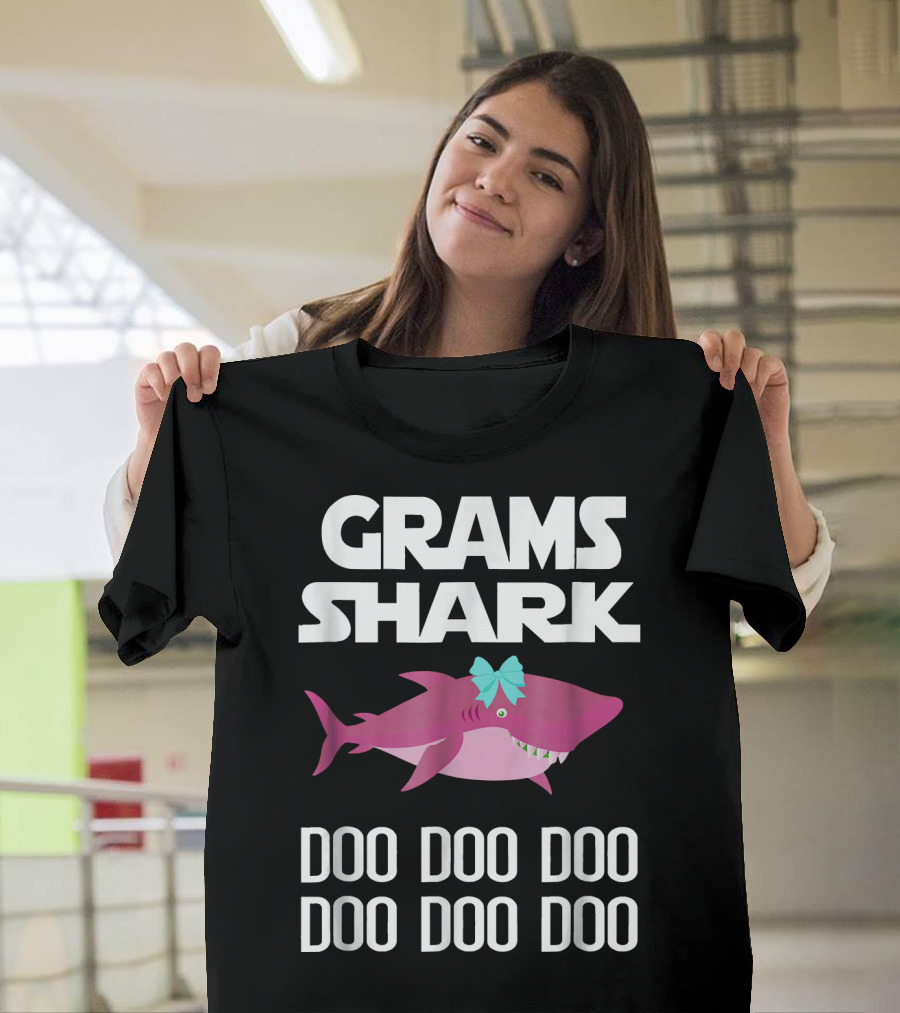 Grams Shark Doo Doo Doo Cute Pink with Bow T-Shirt