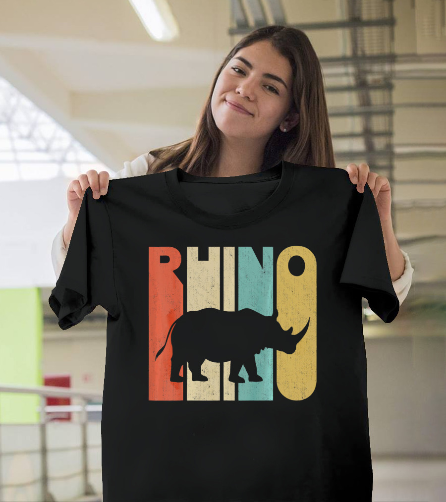 Retro Vintage Rhino Silhouette Bold Colorful Blocks T-Shirt