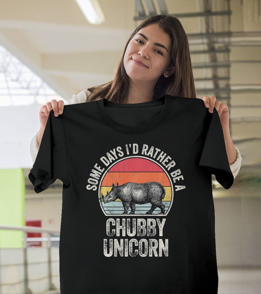 Some Days I'd Rather Be a Chubby Unicorn Retro Rhino Vintage Sunset T-Shirt