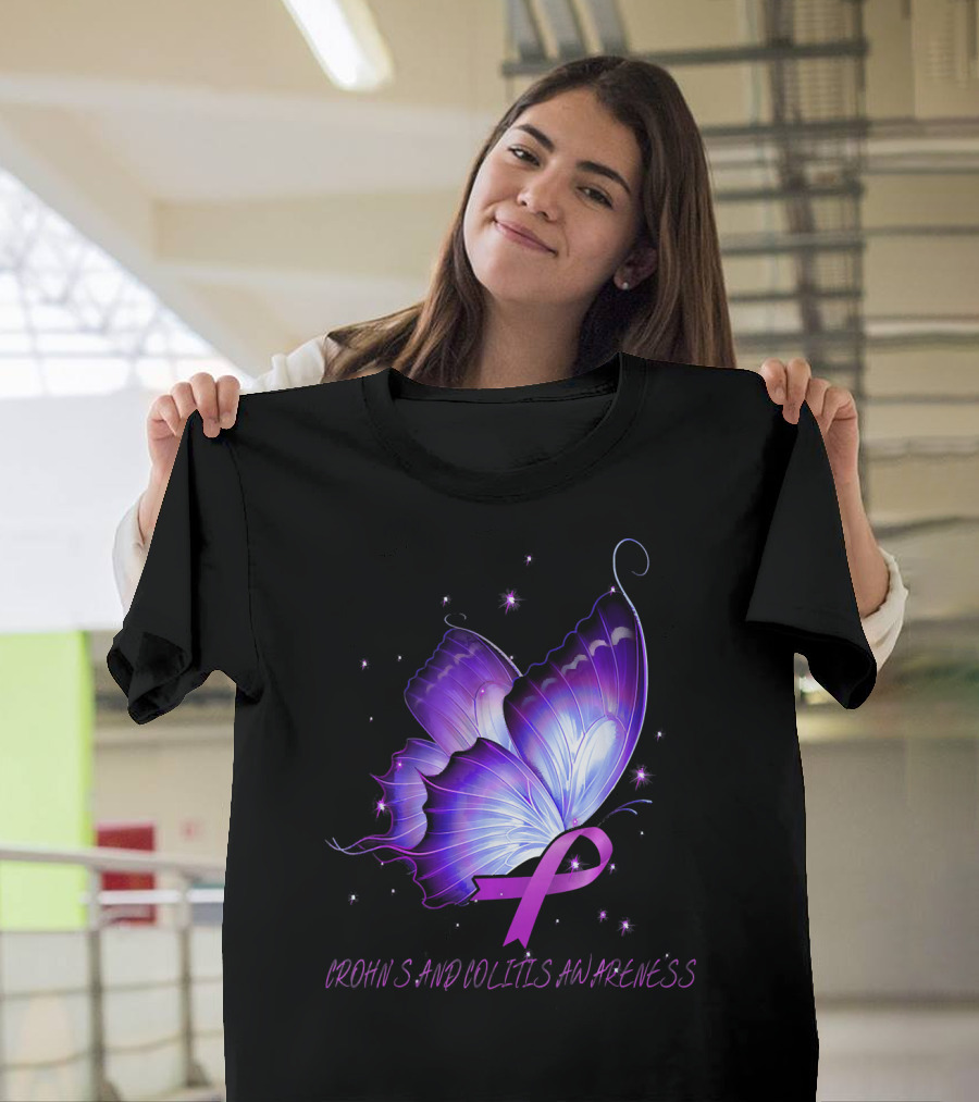 CROHNS AND COLITIS AWARENESS Butterfly Purple T-Shirt