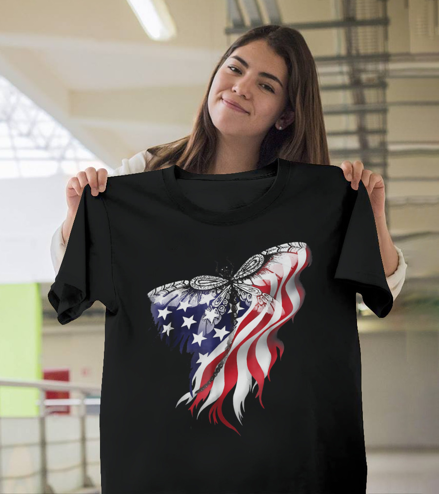 US Flag Wings Independence Day Dragonfly T-Shirt