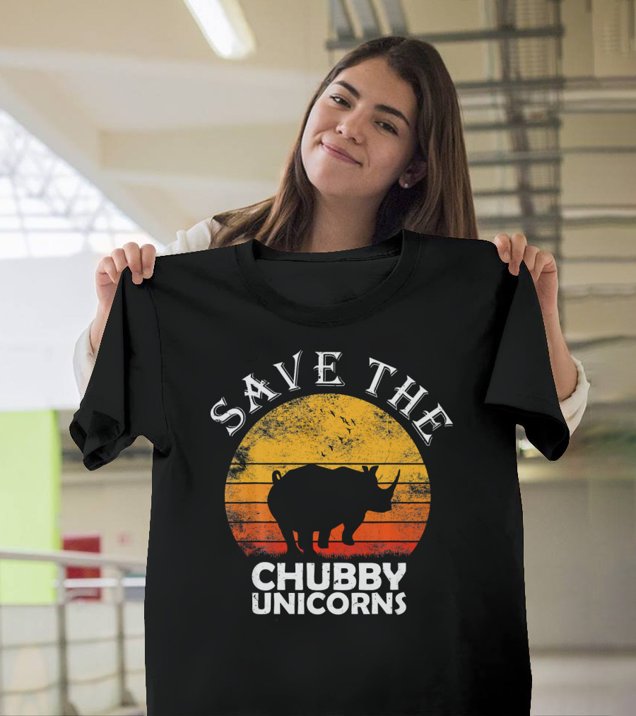 Save the Chubby Unicorns Vintage Retro Funny Rhino T-Shirt