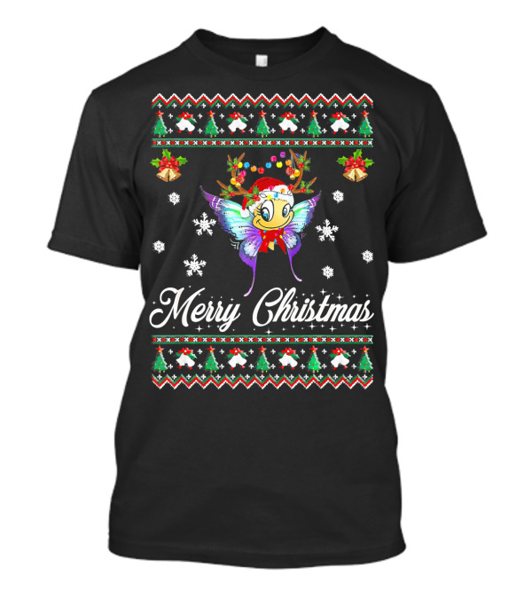 Merry Christmas Santa Butterfly Reindeer Festive T-Shirt