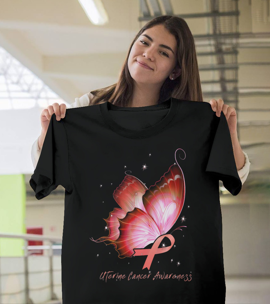 Uterine Cancer Awareness Butterfly T-Shirt