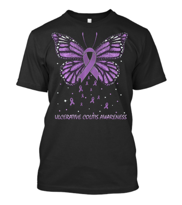 Ulcerative Colitis Awareness Purple Ribbon Butterfly T-Shirt