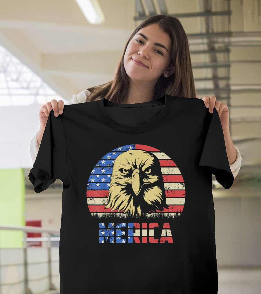 Vintage Patriotic Eagle Merica USA Flag T-Shirt