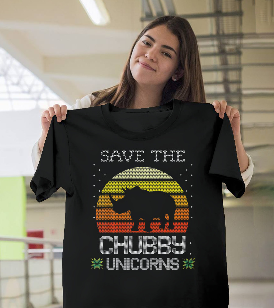 Save The Chubby Unicorns Rhino Vintage Outfit Retro Sunset T-Shirt