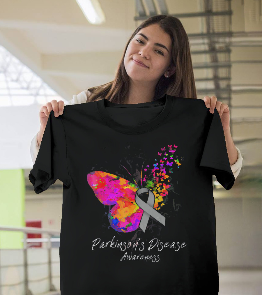 Parkinson's Disease Awareness Butterfly Colorful Ribbon T-Shirt