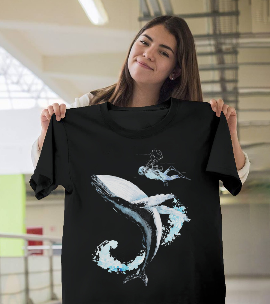Scuba Diver Humpback Whale Swimming Adventure T-Shirt