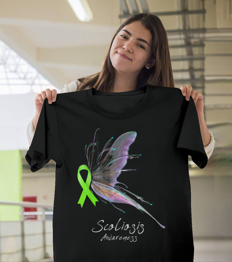 Scoliosis Awareness Butterfly with Green Ribbon T-Shirt