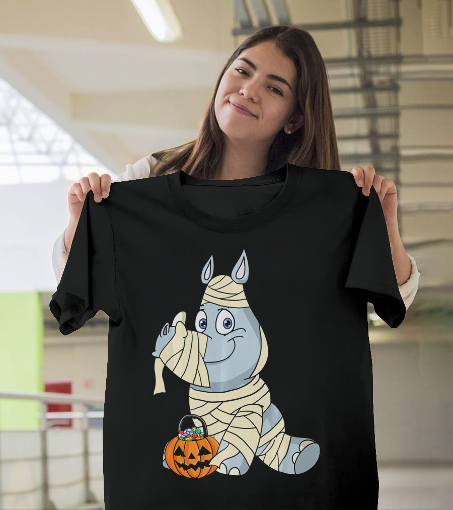 Rhino Mummy with Jack O Lantern Candy Basket T-Shirt