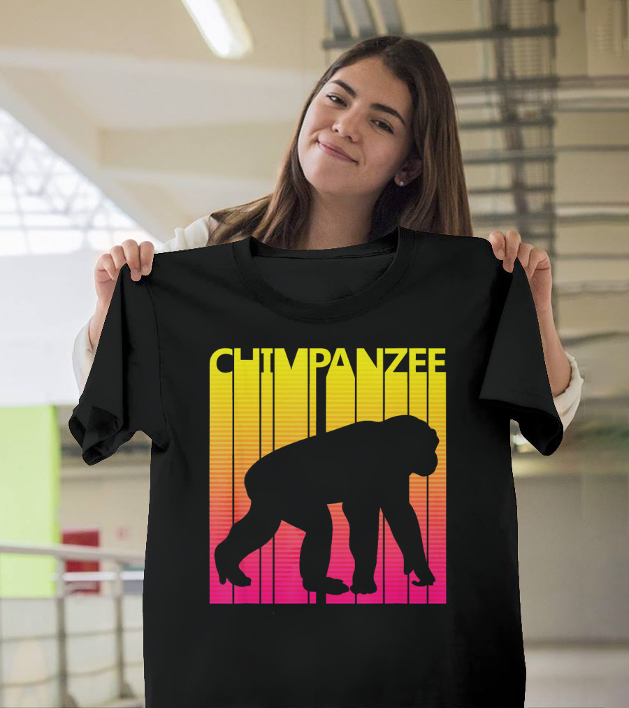Chimpanzee Retro Silhouette Sunset Stripes T-Shirt