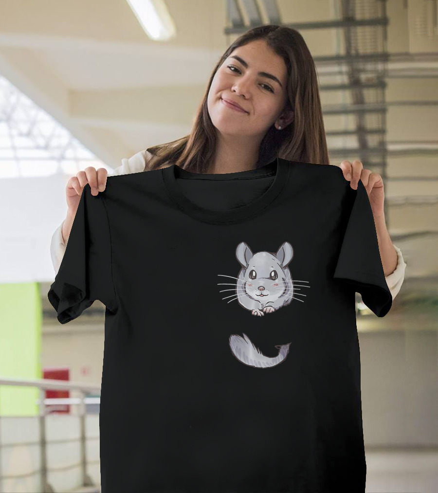 Pocket Adorable Grey Fur Chinchilla Peeking Out T-Shirt