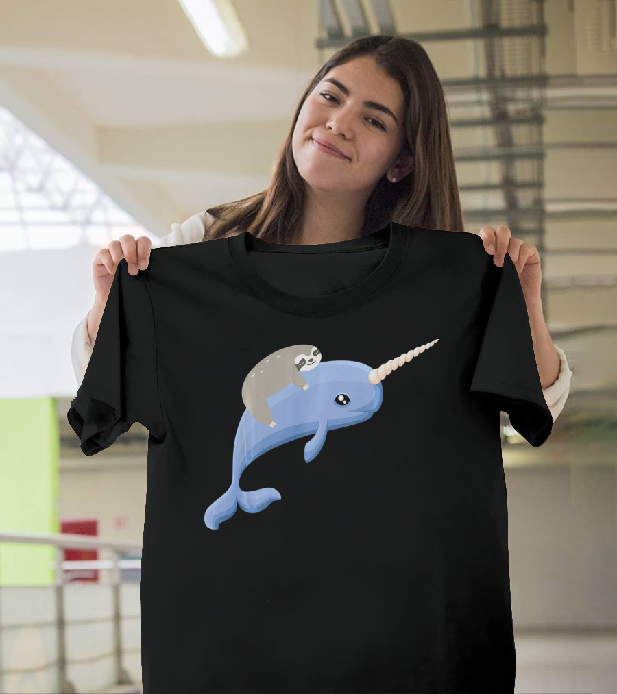 Sloth on Narwhal Unicorn with Tusk T-Shirt