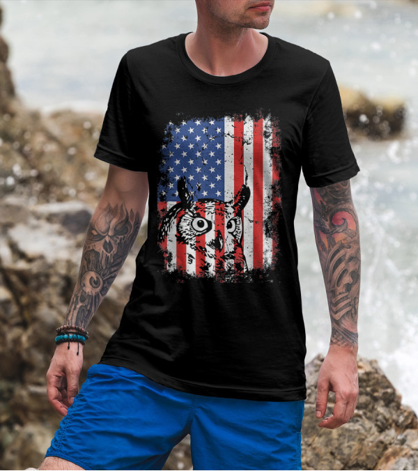 American Flag Owl USA 4th Of July Stars And Stripes Patriotic T-Shirt