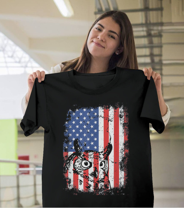American Flag Owl USA 4th Of July Stars And Stripes Patriotic T-Shirt