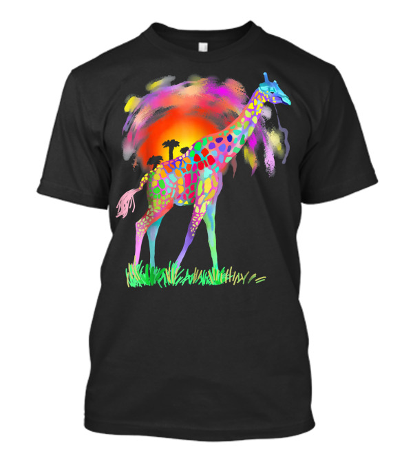 Colorful Rainbow Giraffe With African Sunset T-Shirt