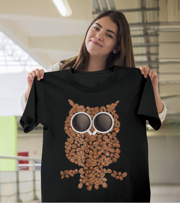 Coffee Beans Owl With Cup Eyes T-Shirt
