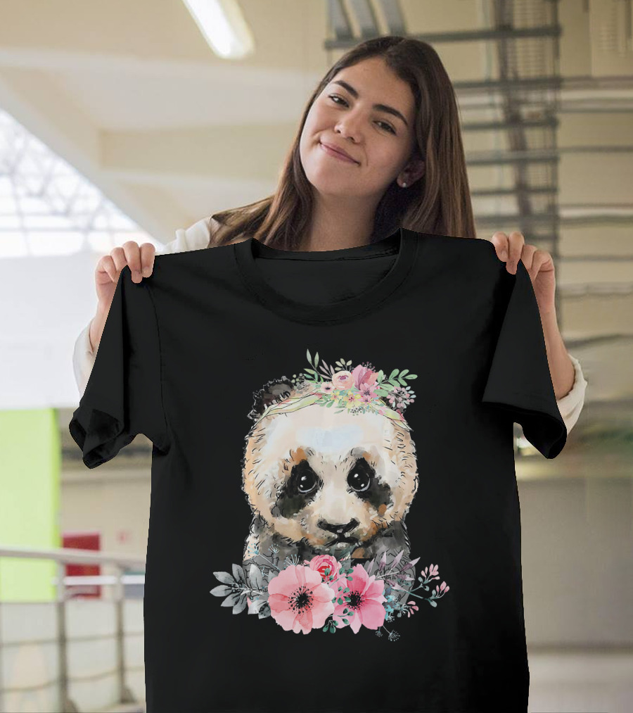 Cool Panda Vintage Retro Panda Lover Floral T-Shirt