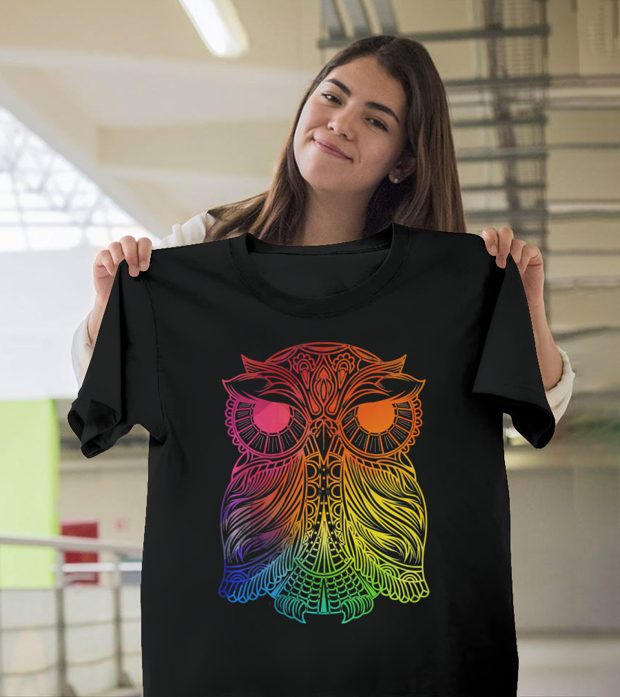 Colorful Gradient Owl Intricate T-Shirt
