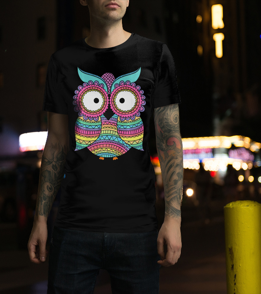 Colorful Cute Owl Love Owls Drawing T-Shirt