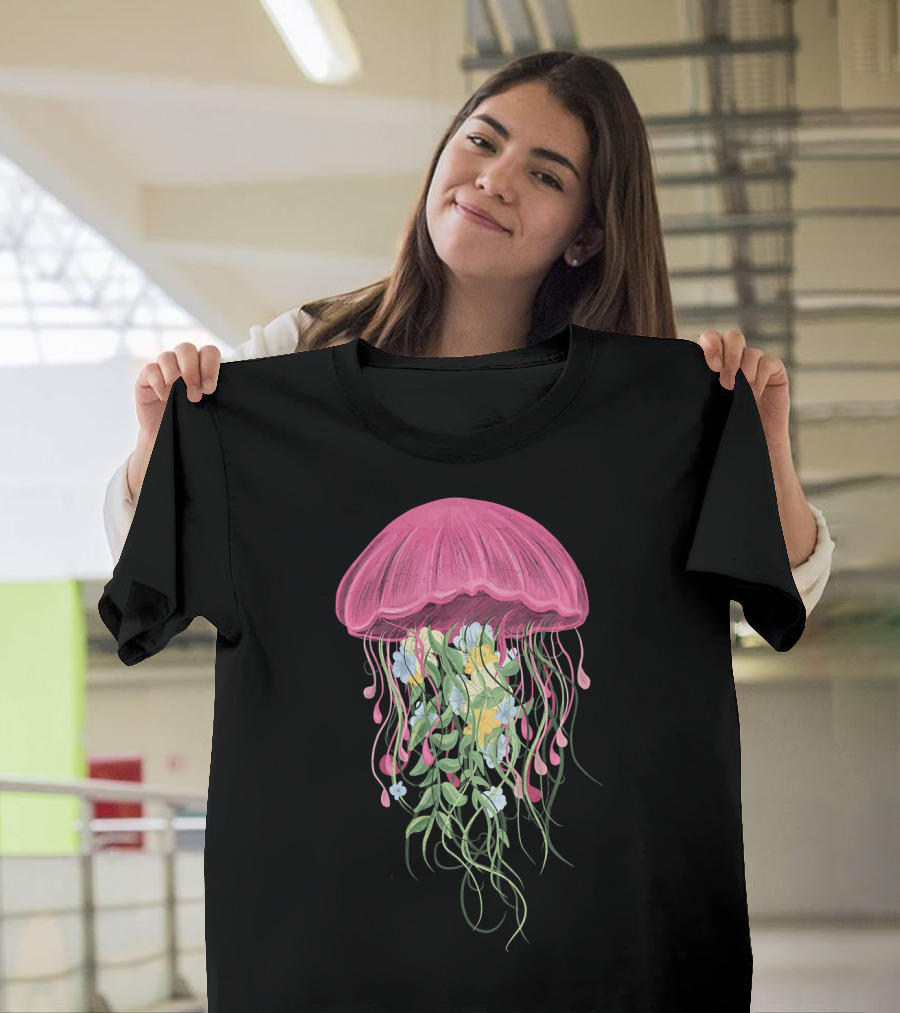 Aesthetic Floral Jellyfish Clothing Medu Blooming Abstract Oceanic Fashion T-Shirt