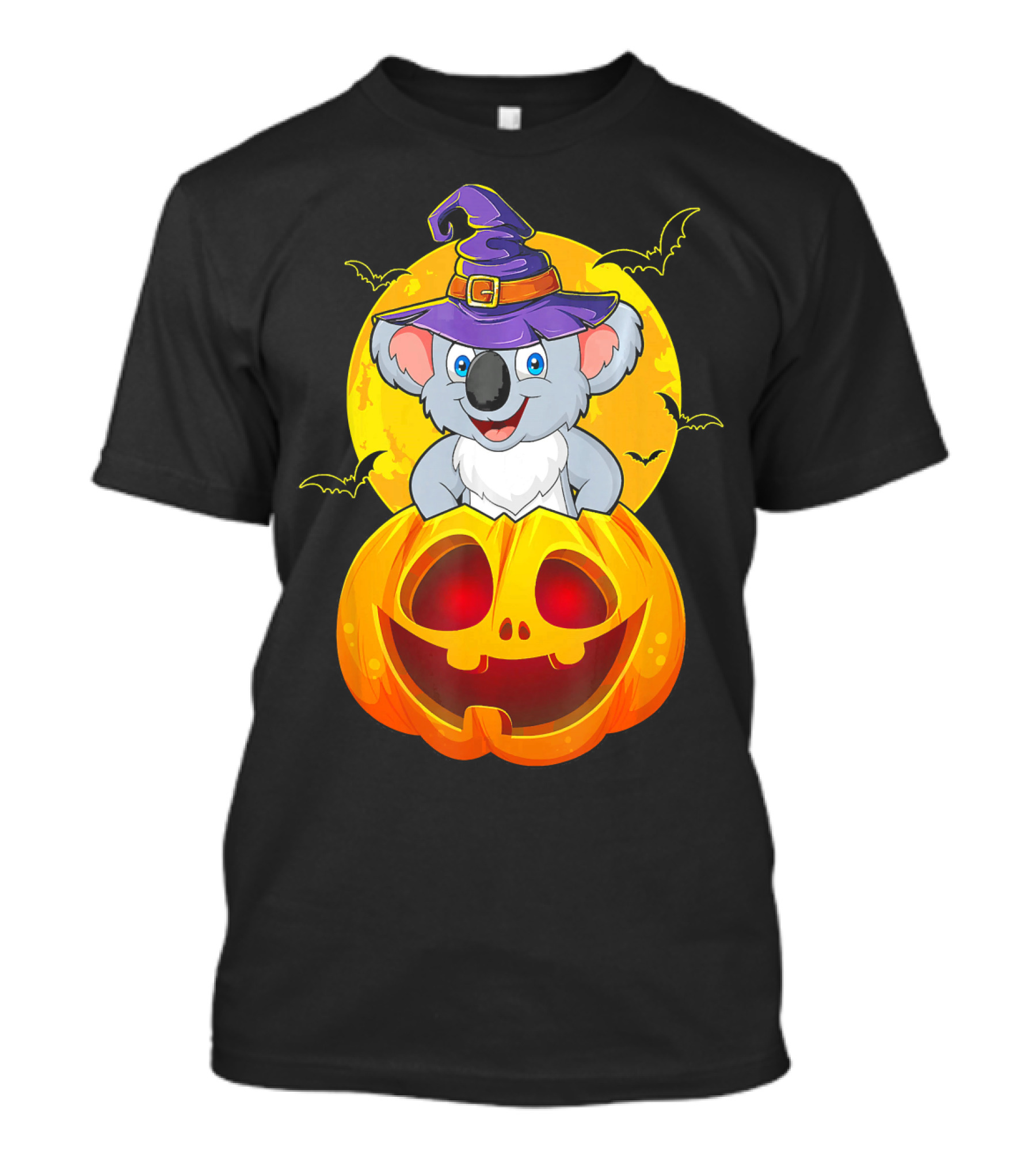 Koala Witch Hat With Jack O Lantern And Moon Background T-Shirt