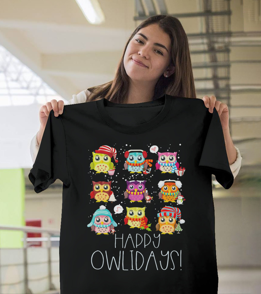 Happy Owlidays Cute Baby Owl Christmas T-Shirt