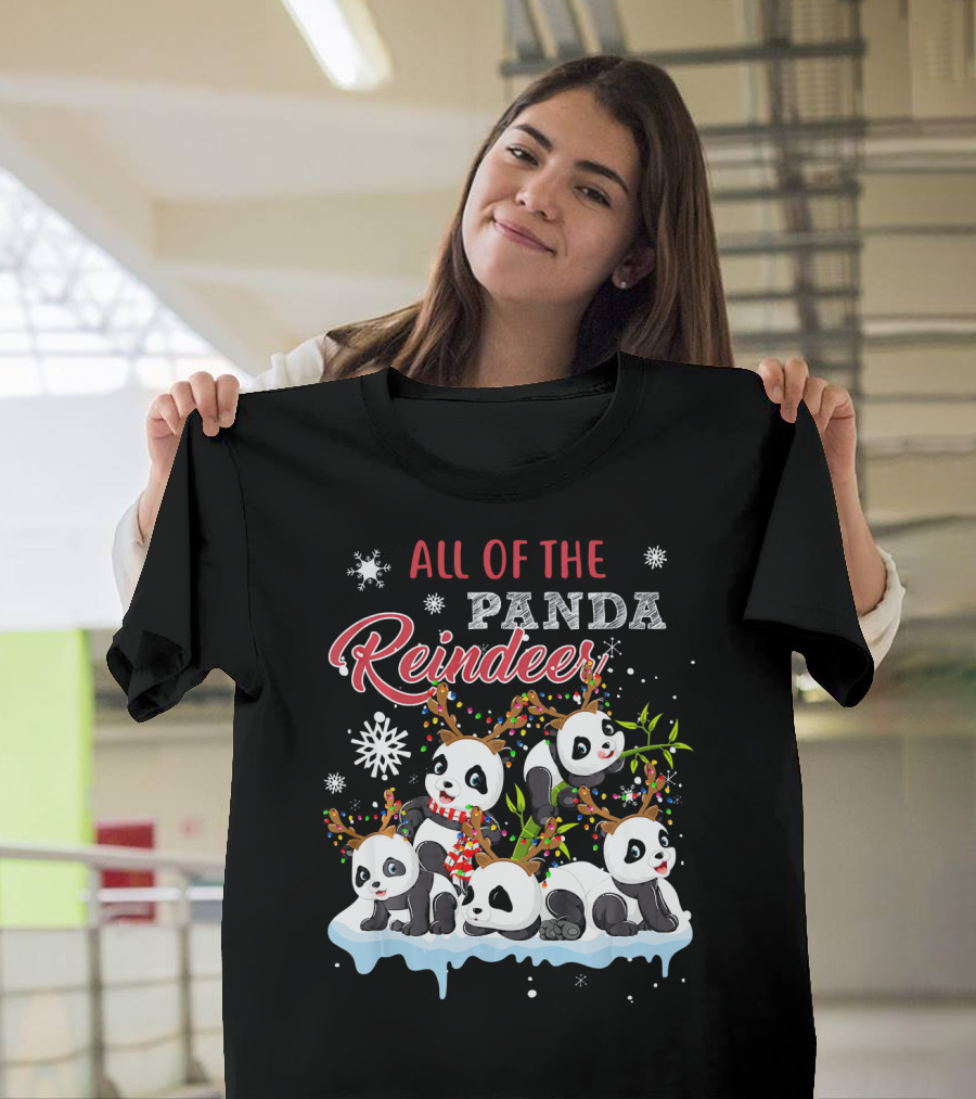 All Of The Panda Reindeer Panda Lover Snowflakes And Festive Antlers T-Shirt